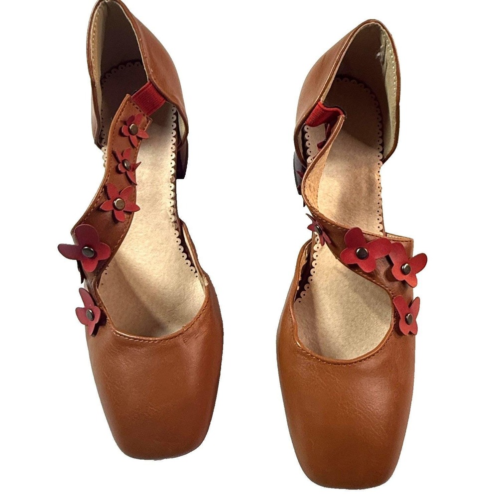 Naot Heels Womens Size 9 Brown Leather Strappy Block Floral Coquette Studded